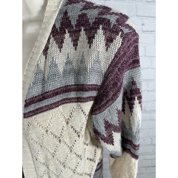 Vanity Purple Beige Semi Sheer Loose Knit Sweater Cardigan W Tassels Women’s L - Picture 5 of 15